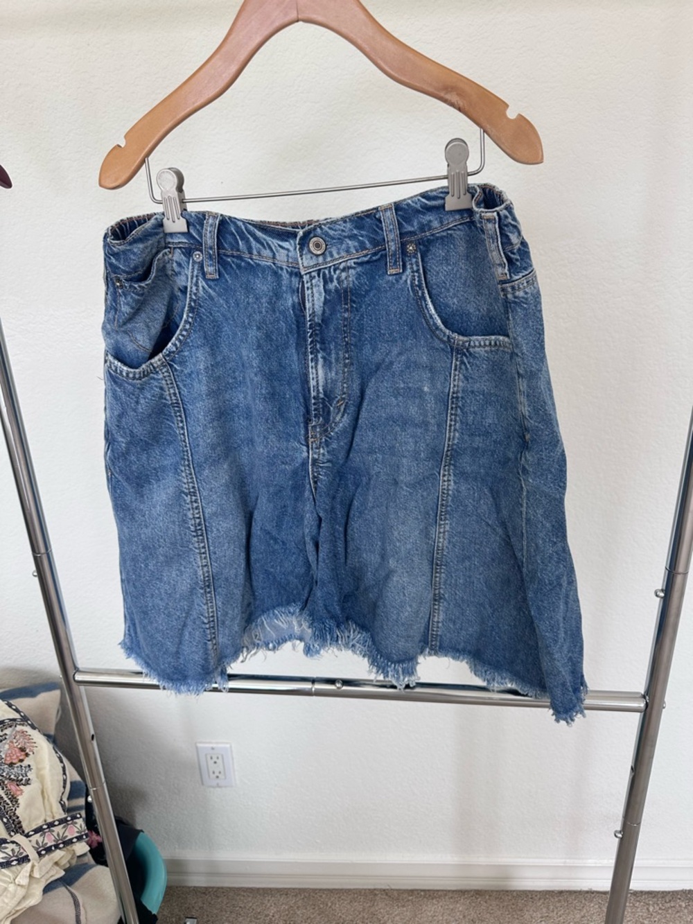 Free People Blue Distressed Denim Mini Skirt